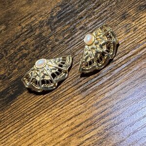Gold and White Filigree Earrings with Intricate Design